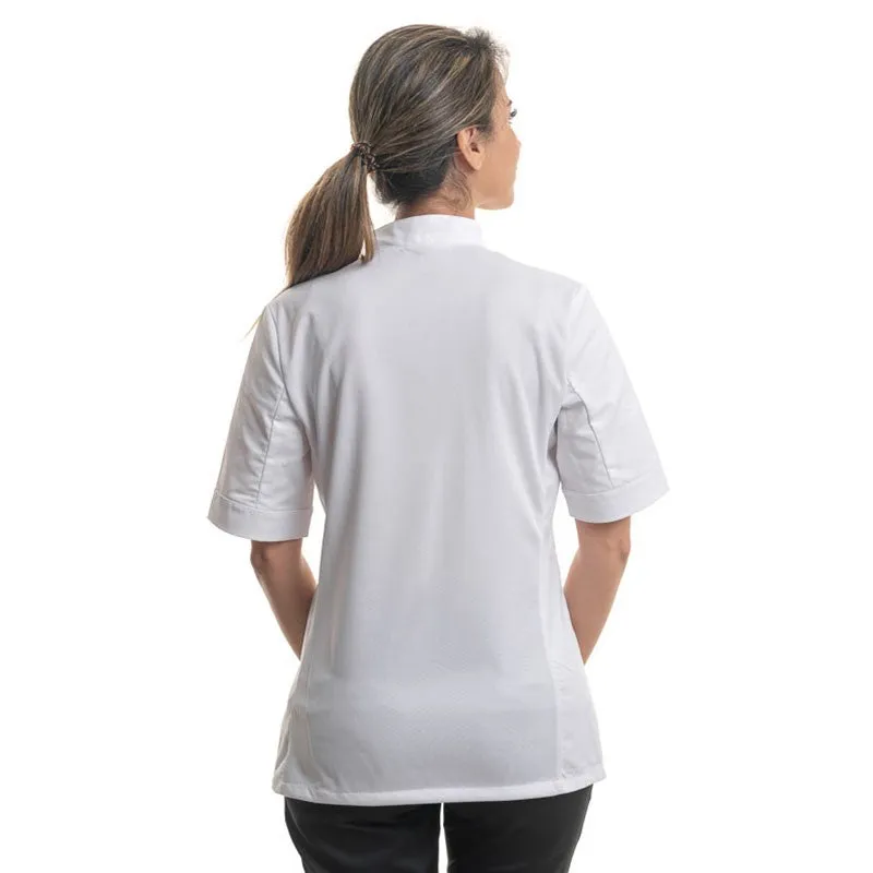 Large Size White Short Sleeve Kitchen Coat for Women - MANELLI