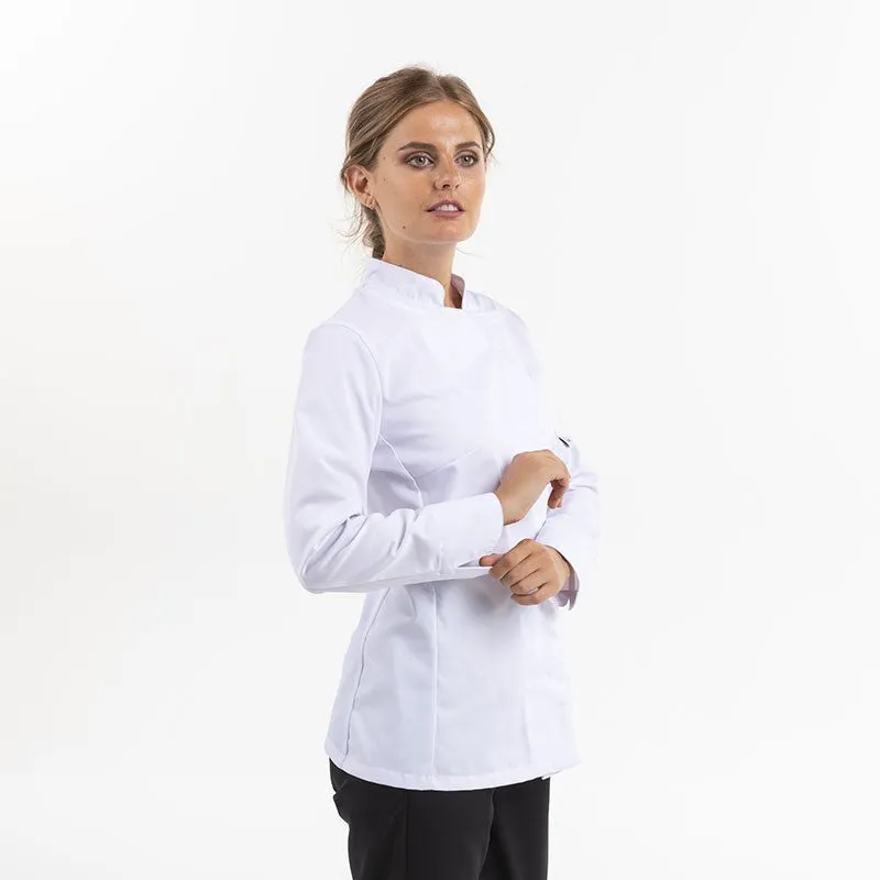 Large Size White Short Sleeve Kitchen Coat for Women - MANELLI