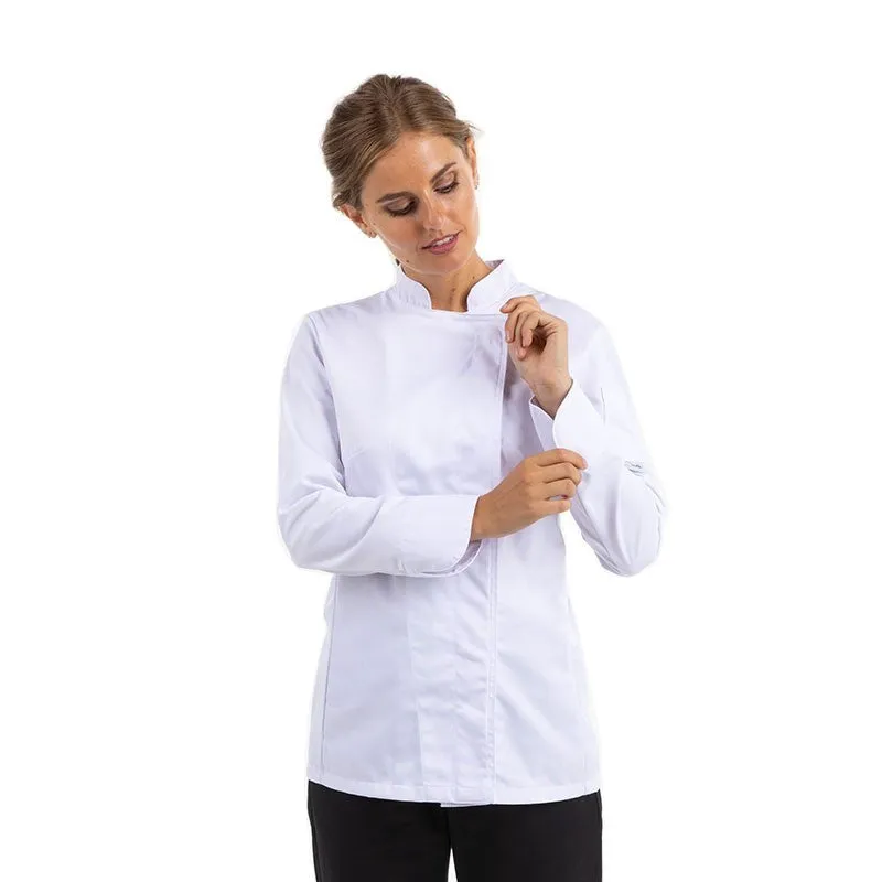 Large Size White Short Sleeve Kitchen Coat for Women - MANELLI