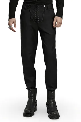 Military Inspired Black Lace-up Pants with Pockets