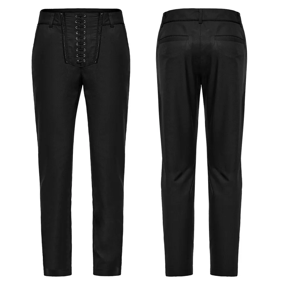 Military Inspired Black Lace-up Pants with Pockets