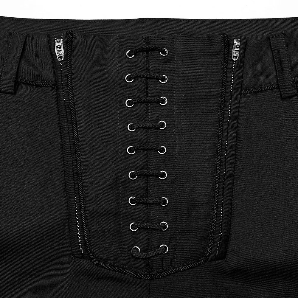 Military Inspired Black Lace-up Pants with Pockets