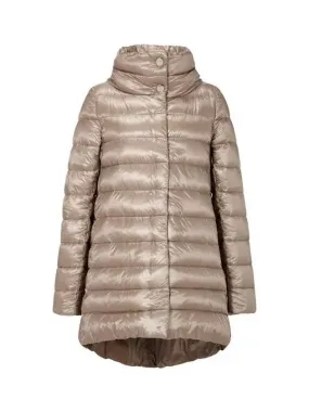 Nylon snap button goose down padded coat dark beige 271993