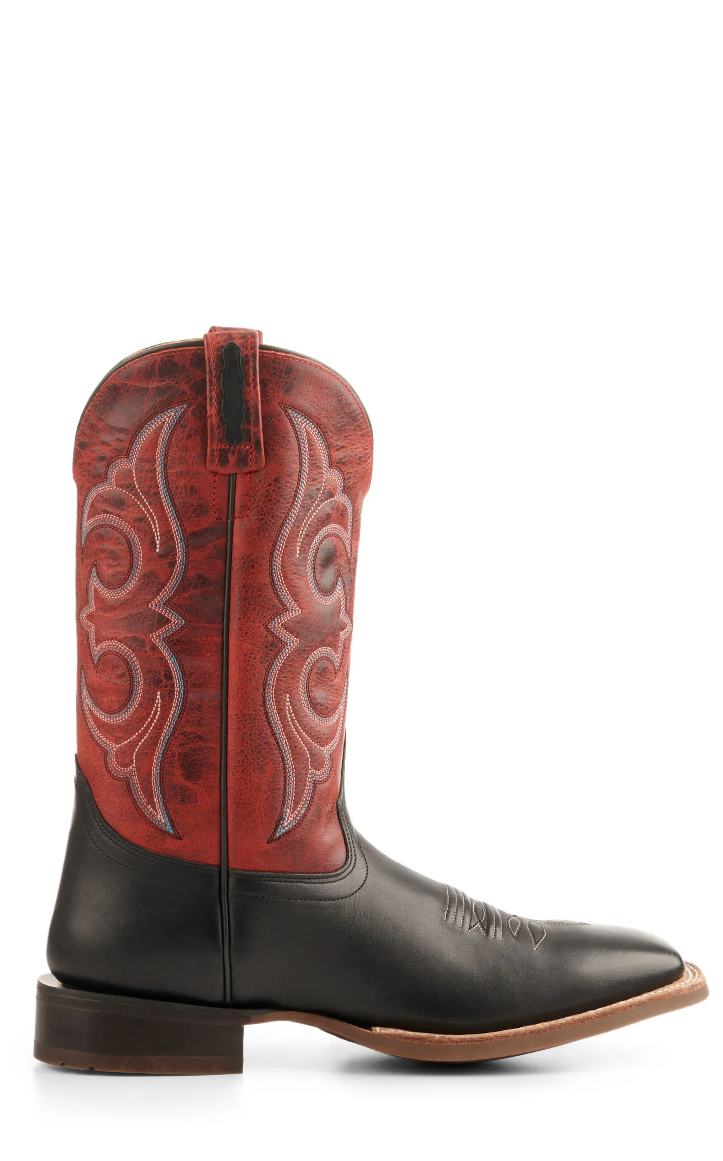 Old West Men's Black and Burnt Red Wide Square Toe Cowboy Boots