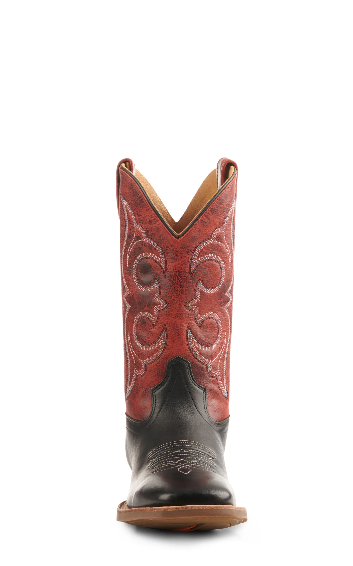 Old West Men's Black and Burnt Red Wide Square Toe Cowboy Boots