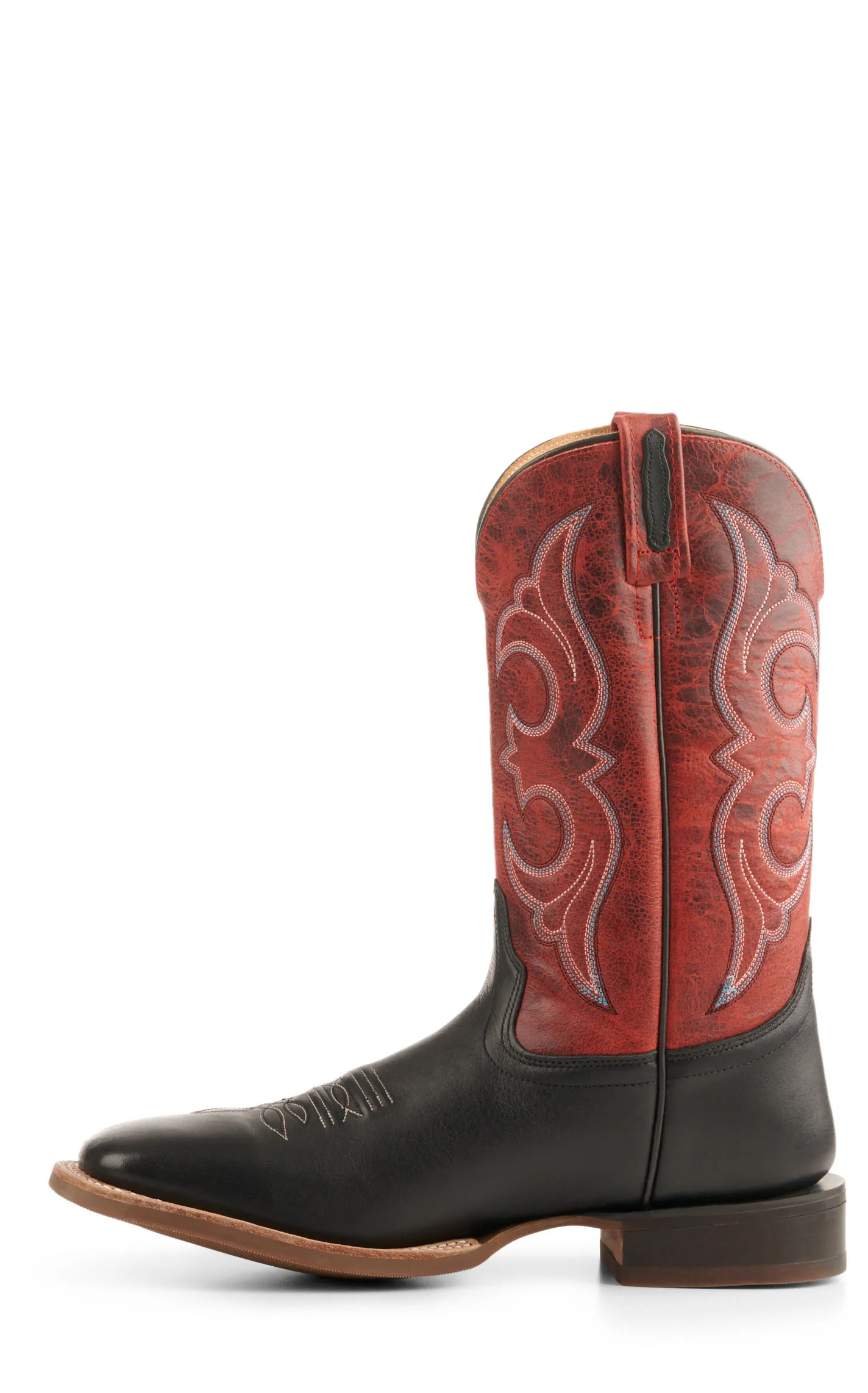 Old West Men's Black and Burnt Red Wide Square Toe Cowboy Boots