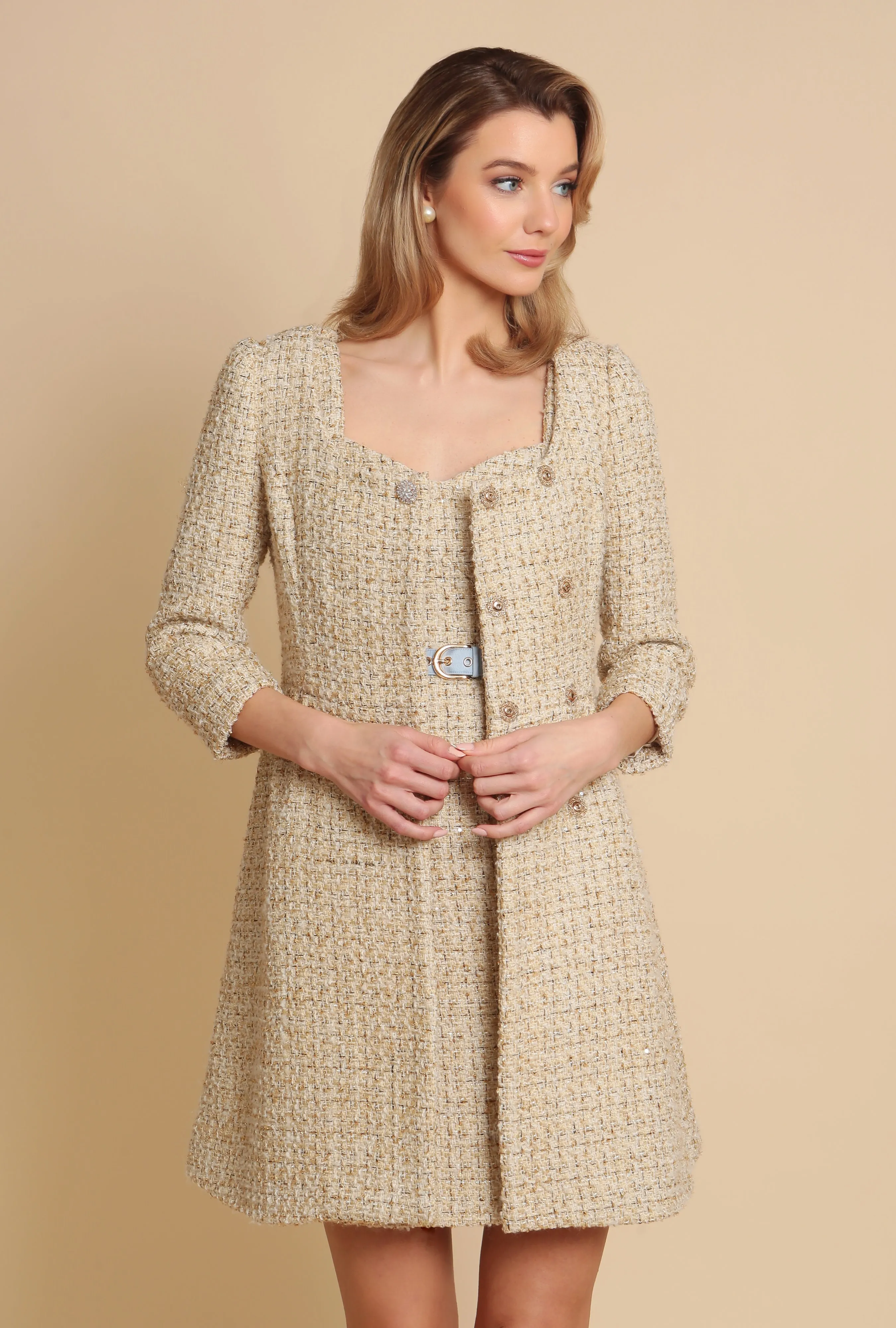 Oro Casablanca Tweed Dress Coat