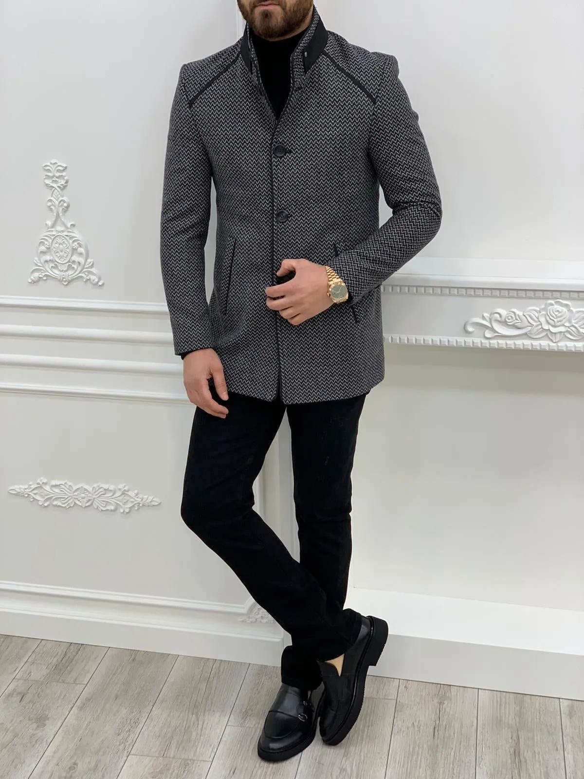 Owen Gray Slim Fit Wool Coat