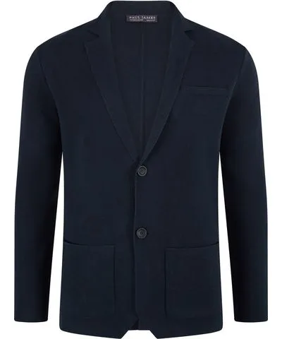 Paul James Knitwear Blue Mens Lightweight Cotton Cornelius Formal Knitted Blazer