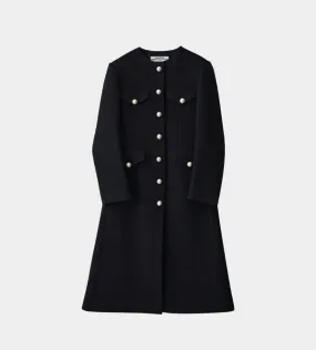 Pearl Button Evening Coat - Black