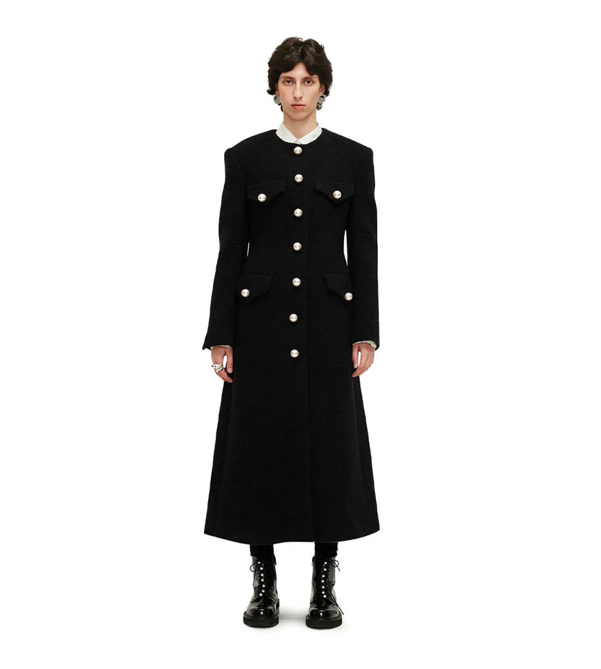 Pearl Button Evening Coat - Black