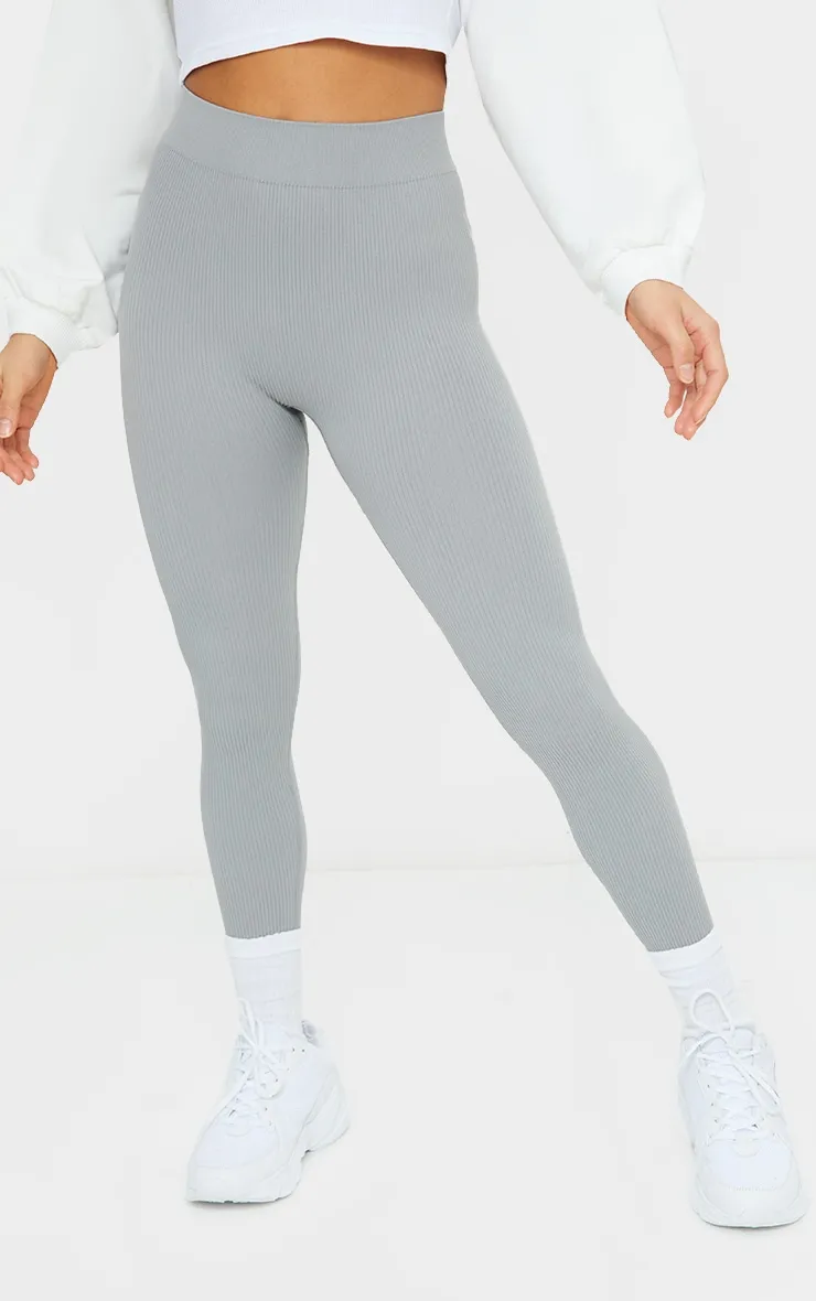 Petite Grey Structured Contour Rib Leggings