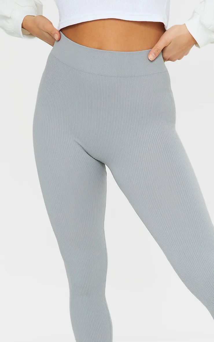 Petite Grey Structured Contour Rib Leggings