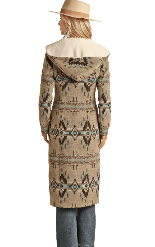 Powder River Women's Wool Long Coat in Aztec Pattern - PRWO92RZYZ