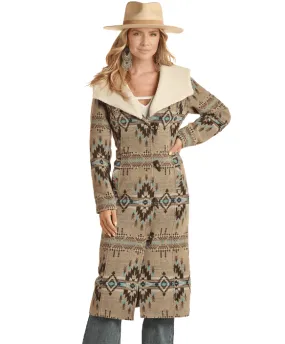 Powder River Women's Wool Long Coat in Aztec Pattern - PRWO92RZYZ