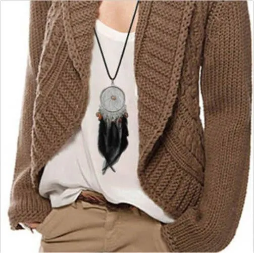 Retro Exquisite Indian Feather Leaf Hollow Lace Circle Dream Catcher Bohemia Lady Dress Sweater Necklace SM6