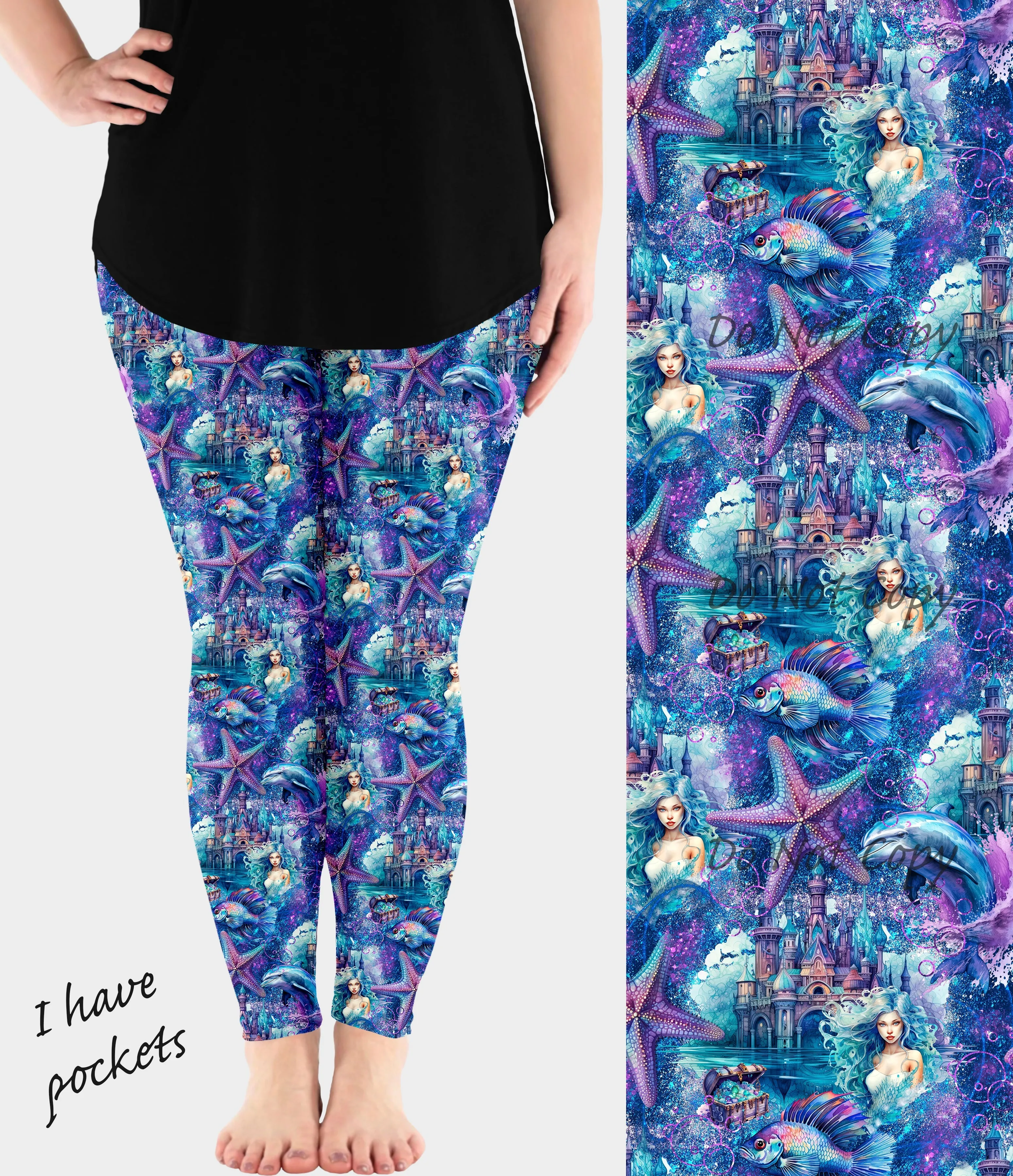 RTS - Whimsical Ocean Leggings w/ Pockets