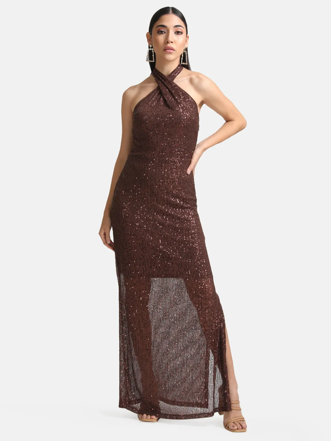 Sequin Halter Neck Maxi Dress