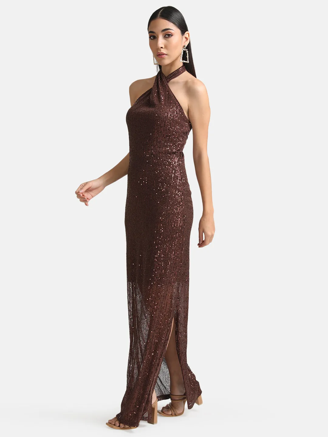 Sequin Halter Neck Maxi Dress