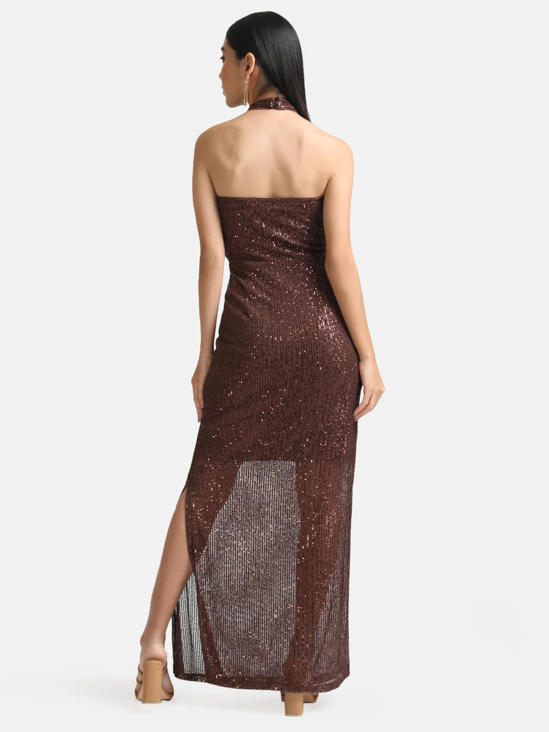 Sequin Halter Neck Maxi Dress