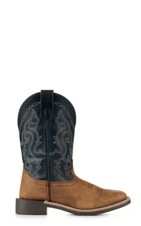 Smoky Mountain Kids' Antique Brown and Midnight Blue Wide Square Toe Cowboy Boots