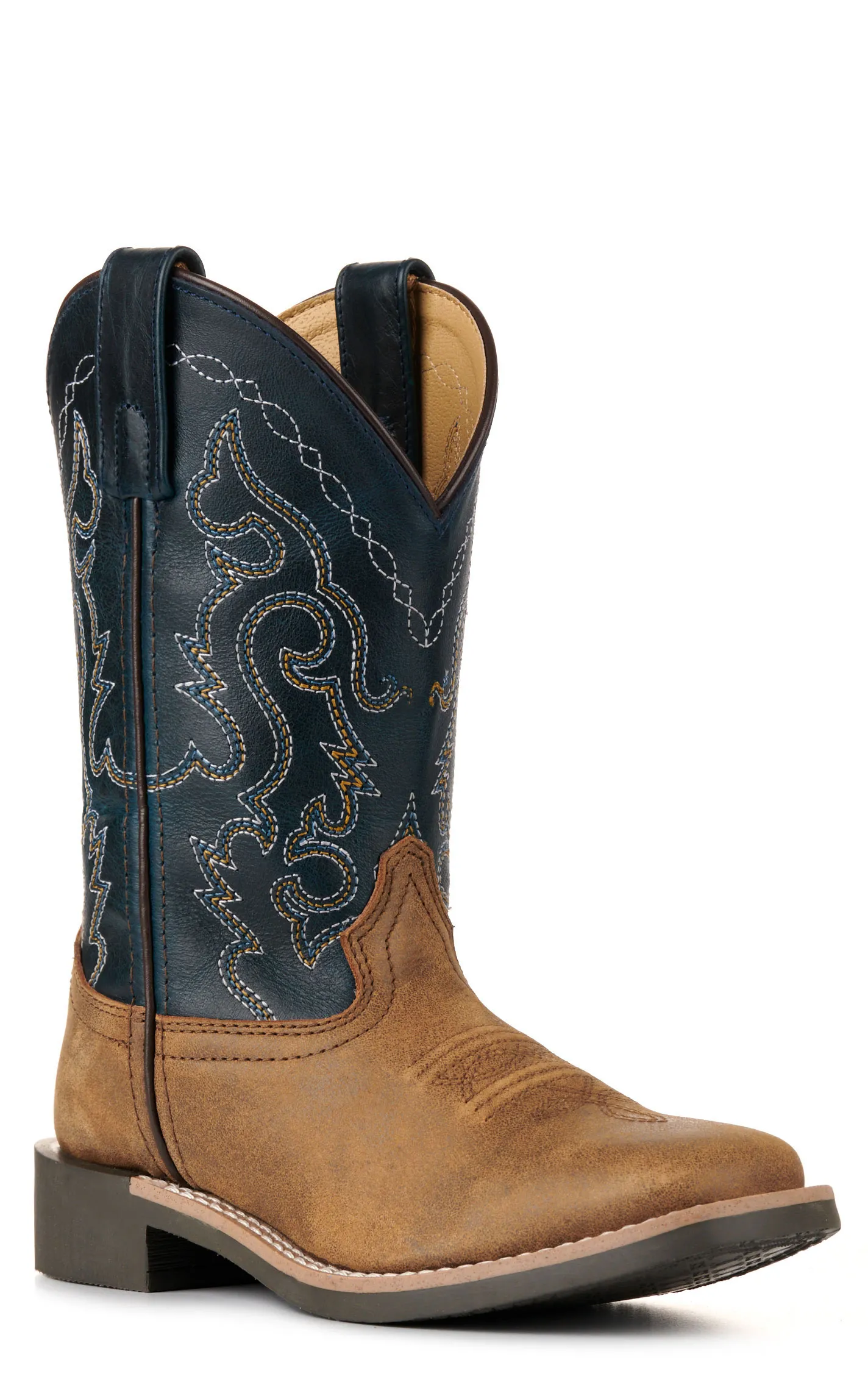 Smoky Mountain Kids' Antique Brown and Midnight Blue Wide Square Toe Cowboy Boots