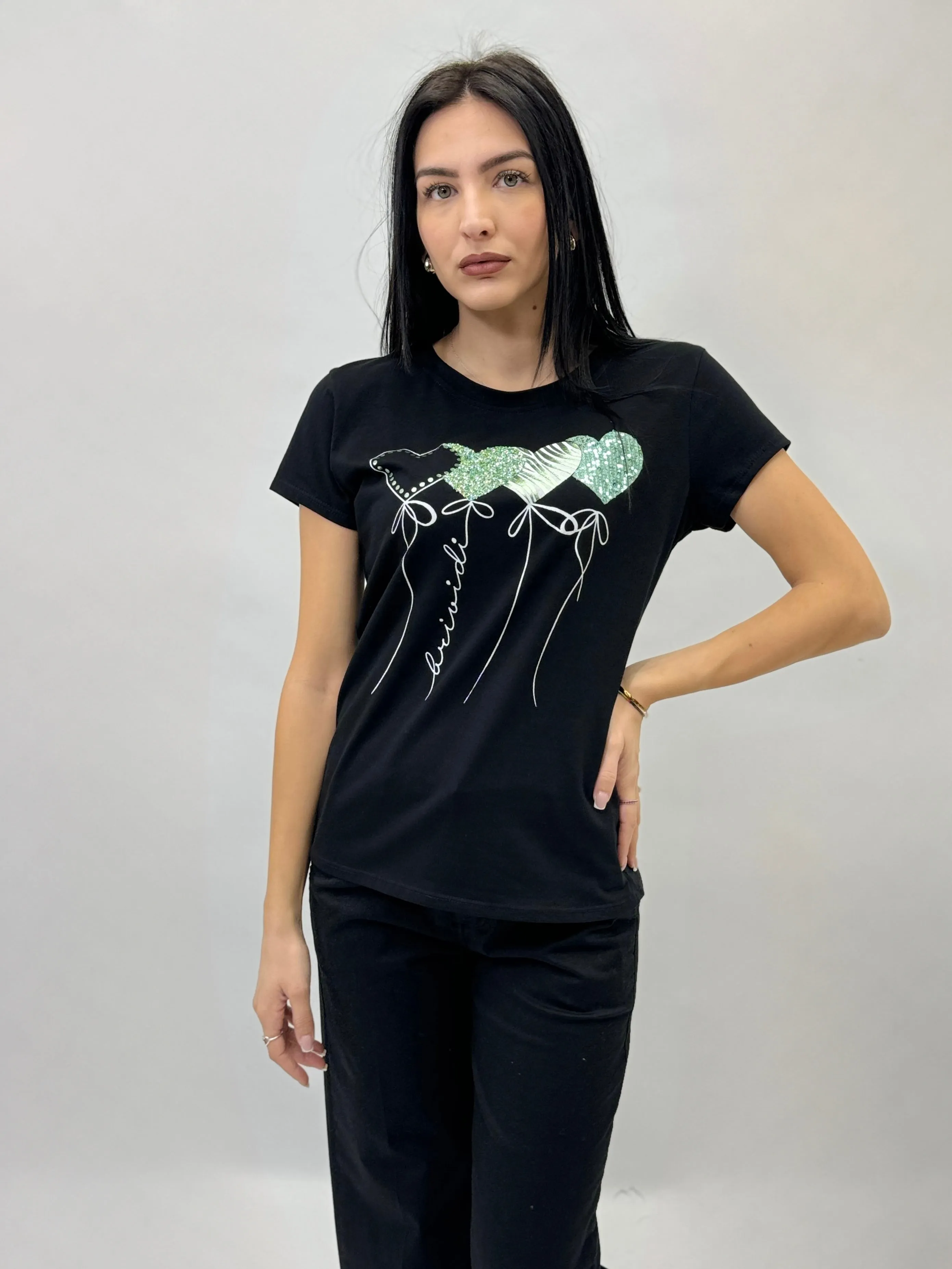 T-shirt in cotone con palloncino cuori