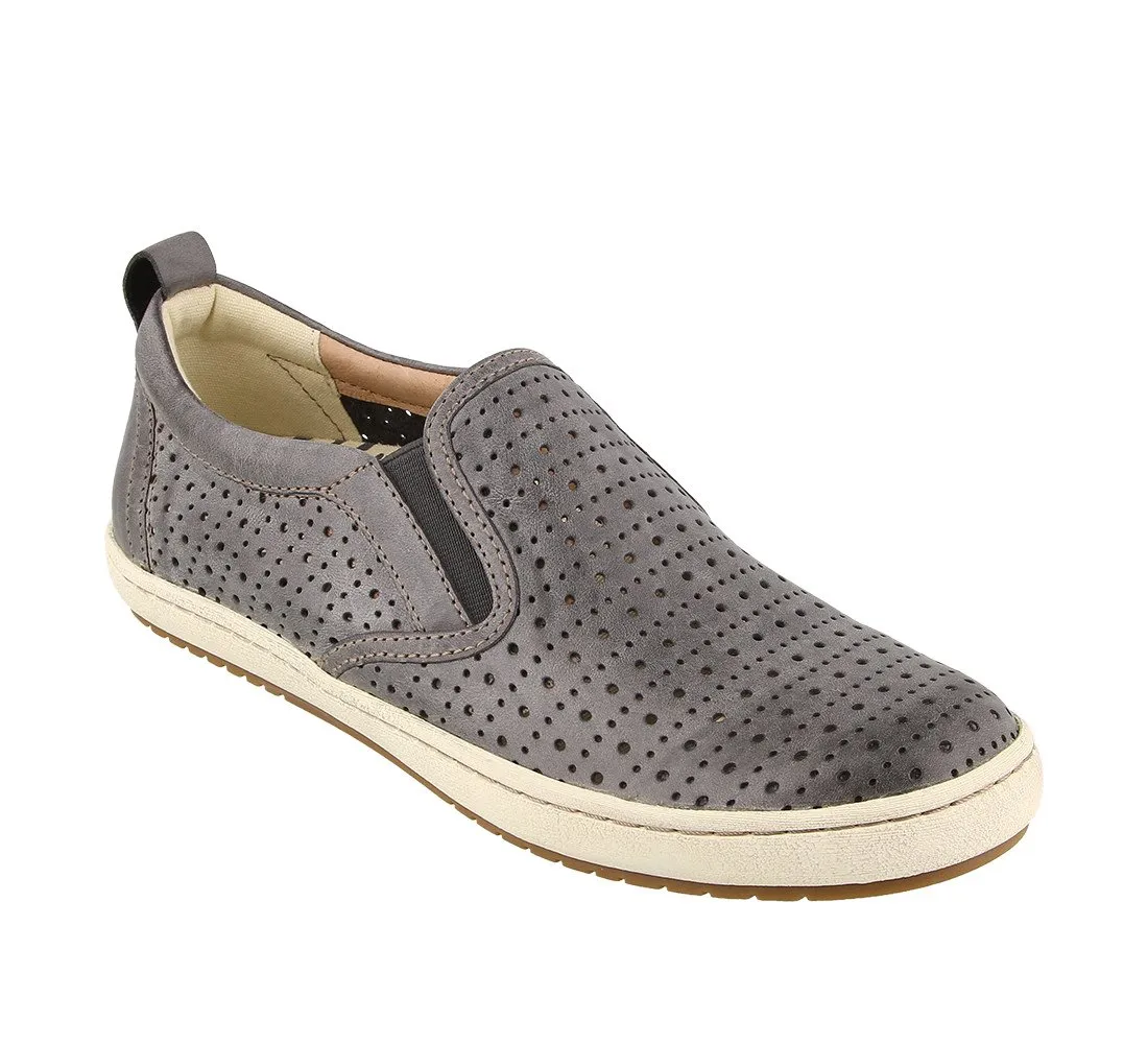 Taos Womens Court Slip-On Leather Sneaker- Steel Grey