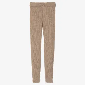 Teen Girls Beige Ribbed Knit Leggings