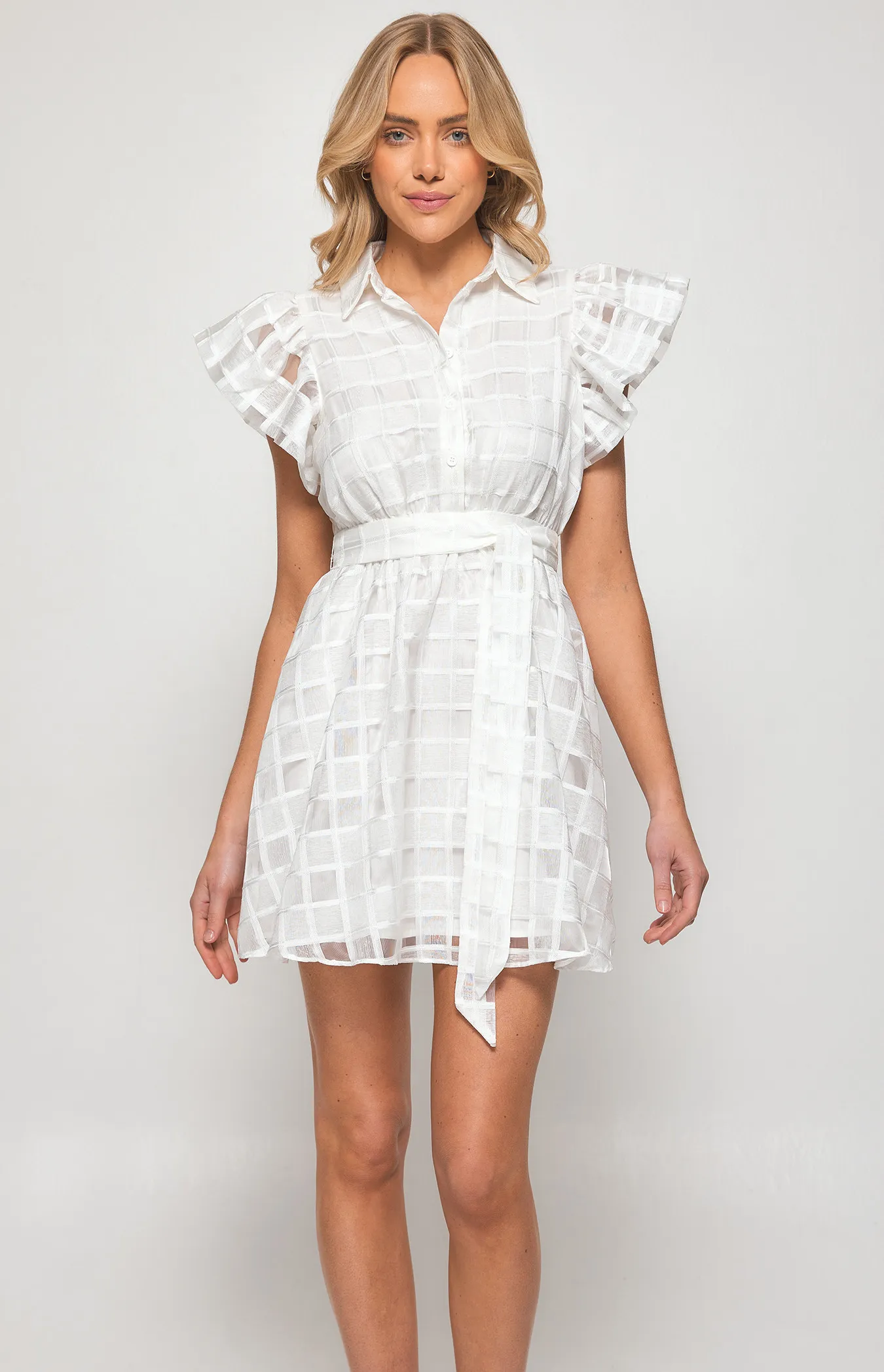 Textured Checked Shirt Dress with Feature Sleeves (WDR541A)