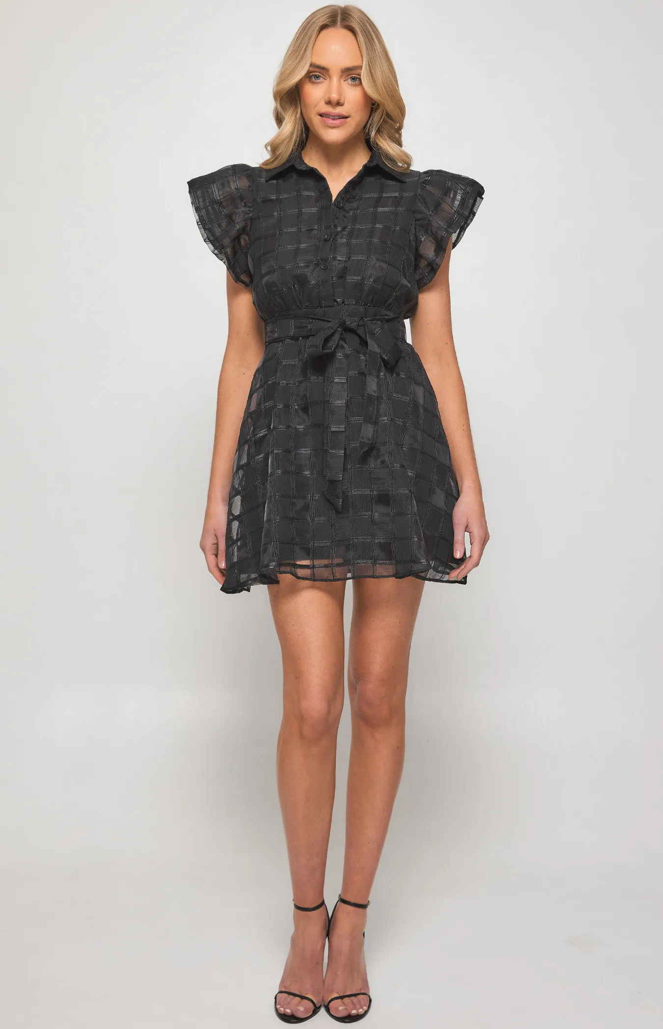 Textured Checked Shirt Dress with Feature Sleeves (WDR541A)