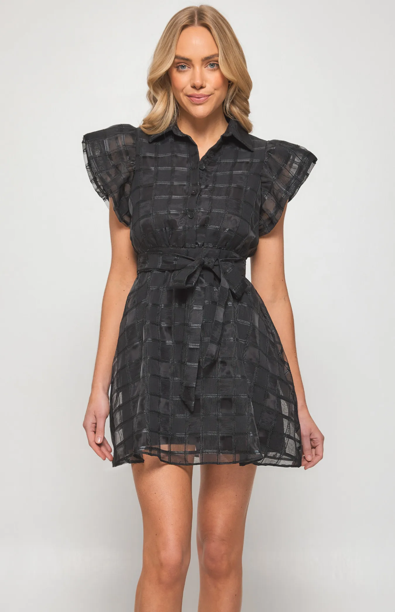 Textured Checked Shirt Dress with Feature Sleeves (WDR541A)