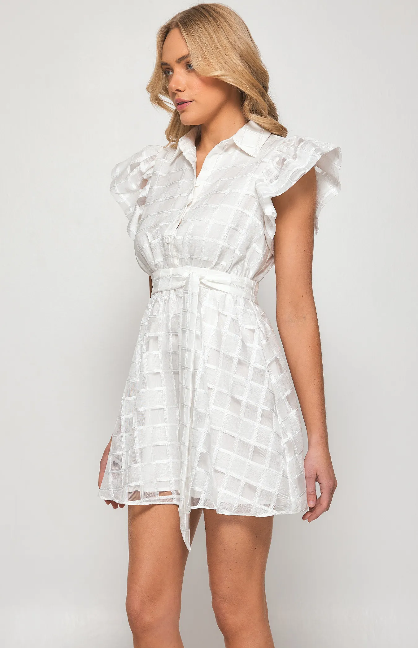 Textured Checked Shirt Dress with Feature Sleeves (WDR541A)