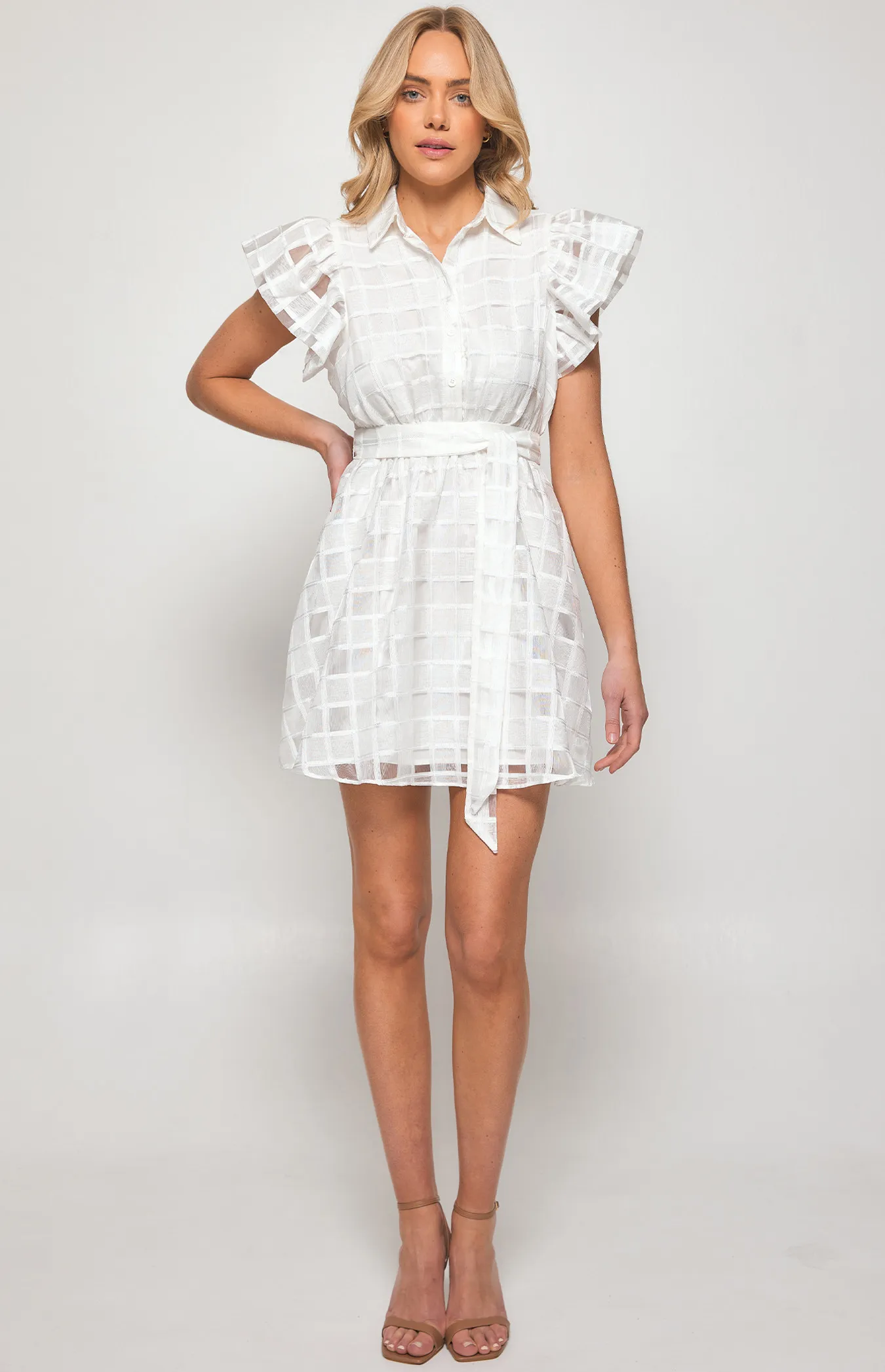 Textured Checked Shirt Dress with Feature Sleeves (WDR541A)