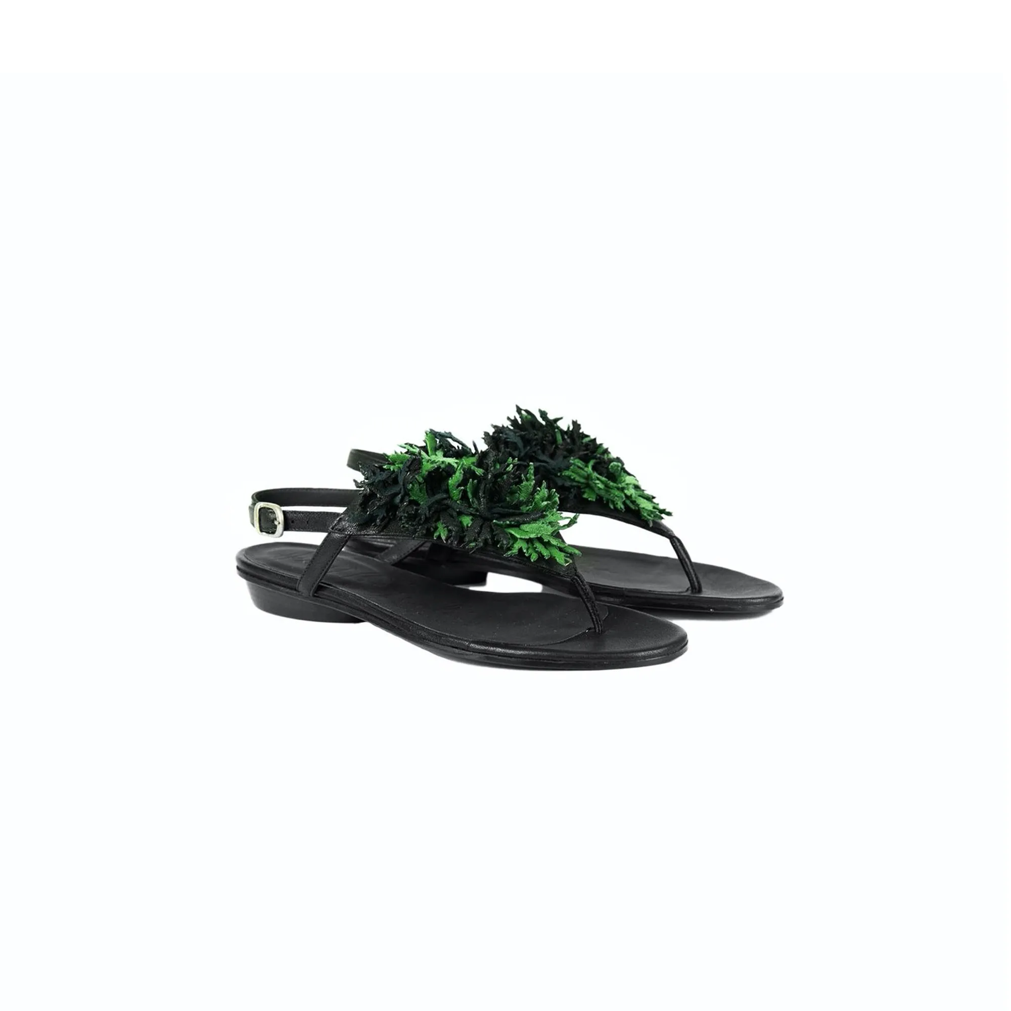 Thong Sandal Flowers Verde Ranch Black