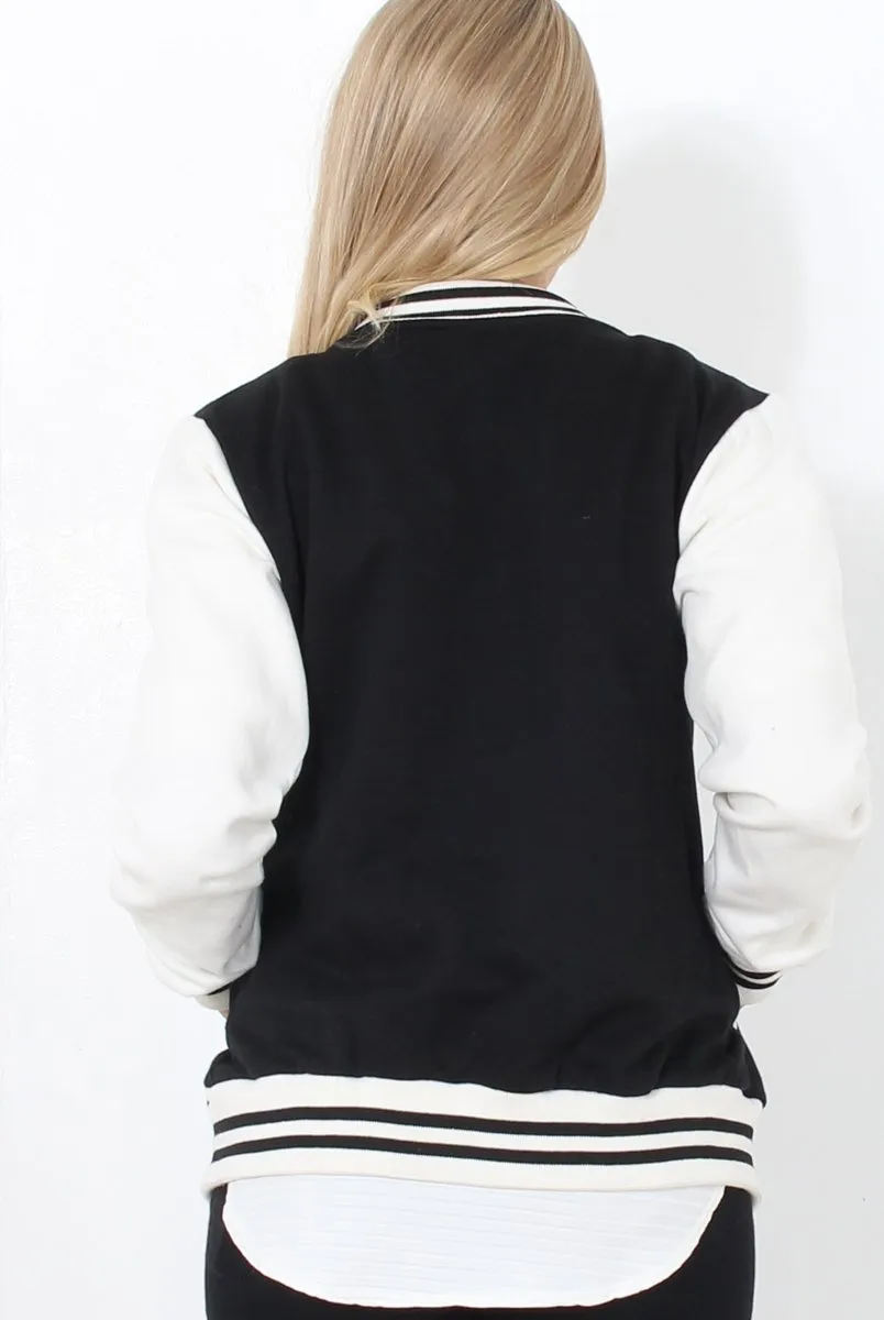 Tomo White And Black Baseball Jacket