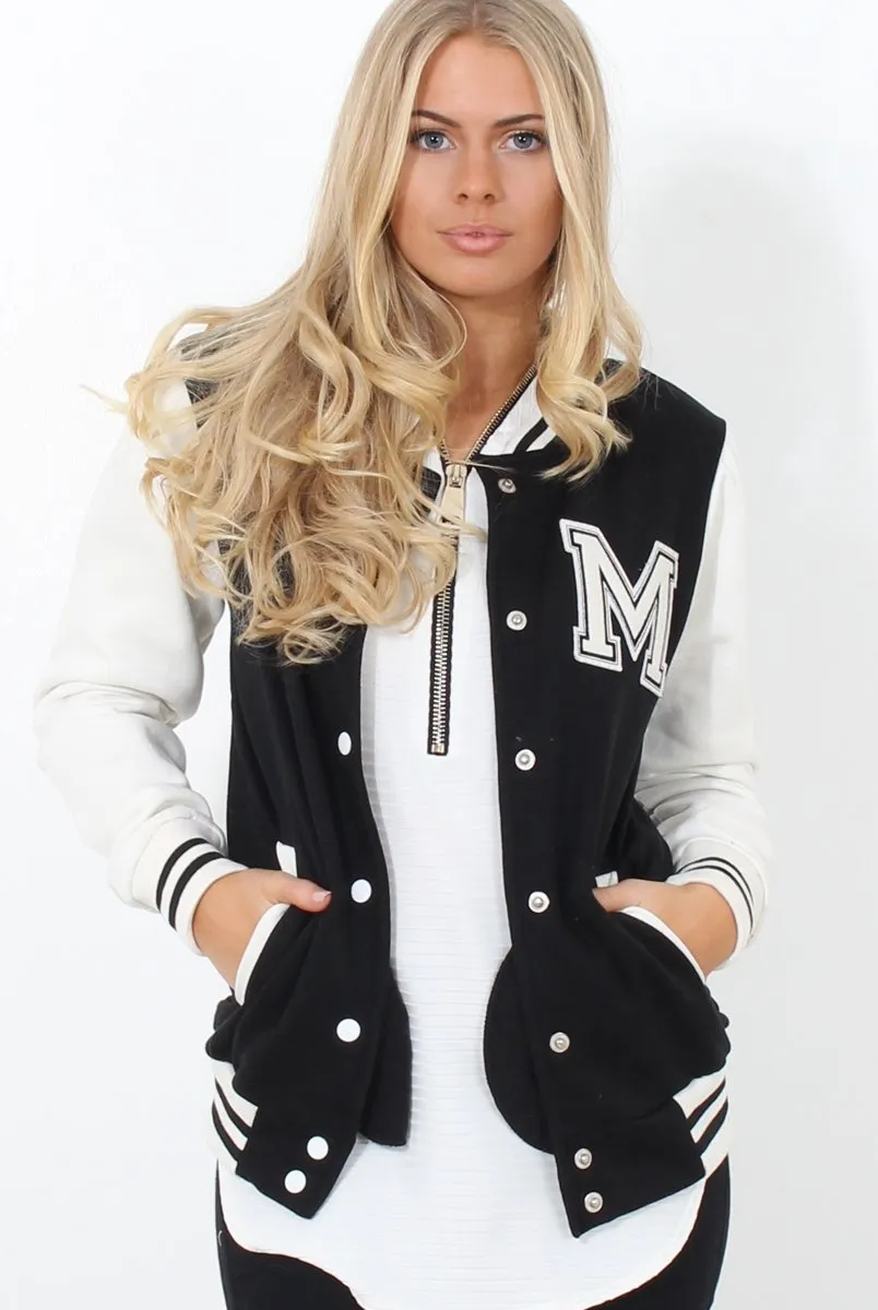 Tomo White And Black Baseball Jacket