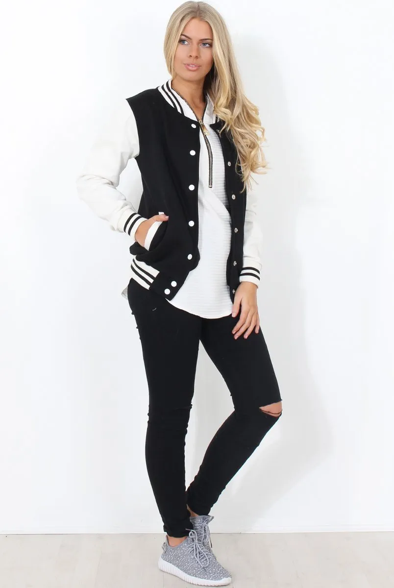 Tomo White And Black Baseball Jacket