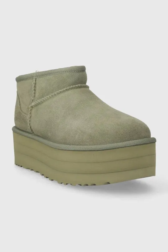 UGG suede snow boots Classic Ultra Mini Platform green color 1135092