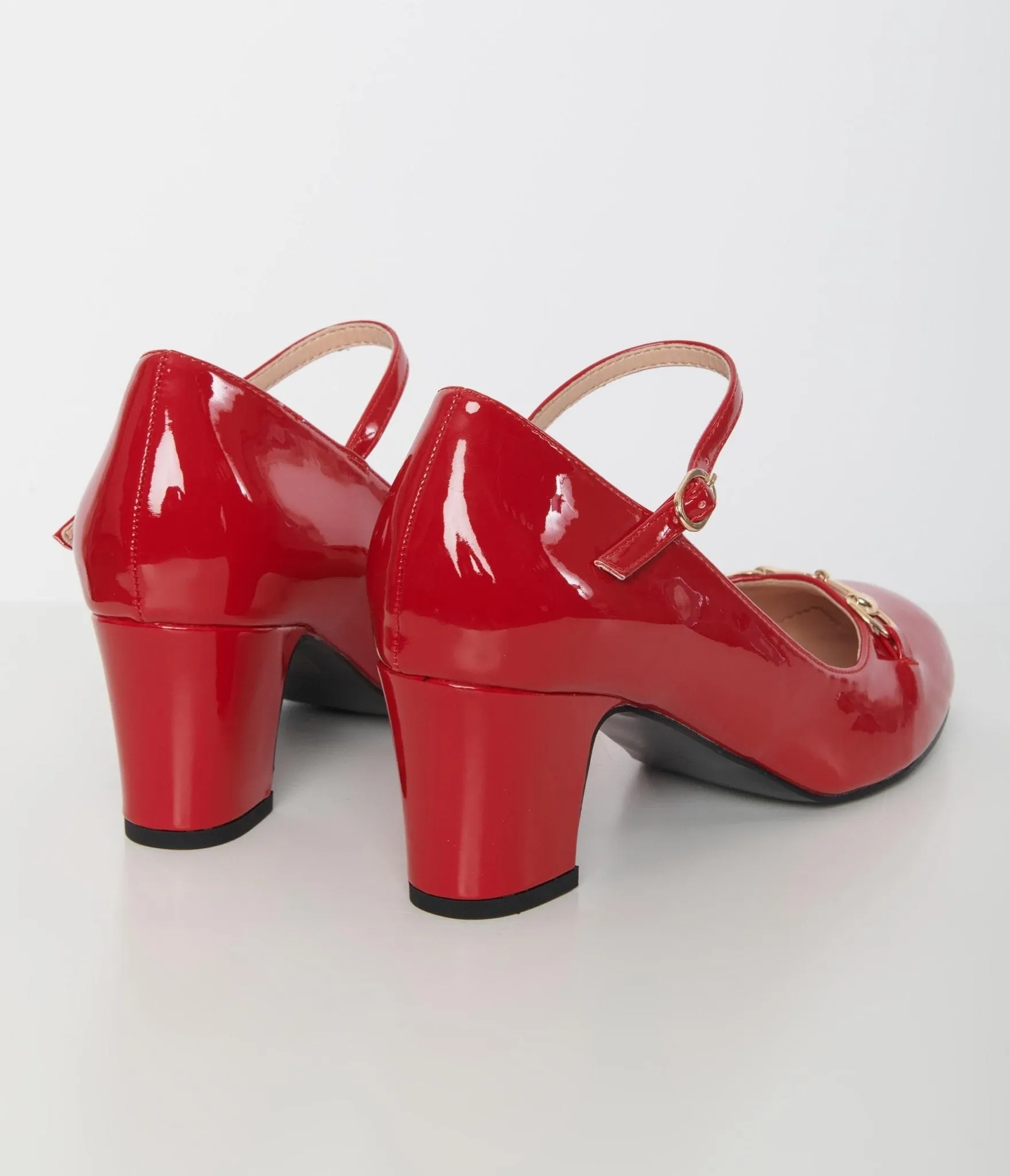 Unique Vintage 1970s Red Patent Leatherette Mary Jane Heels