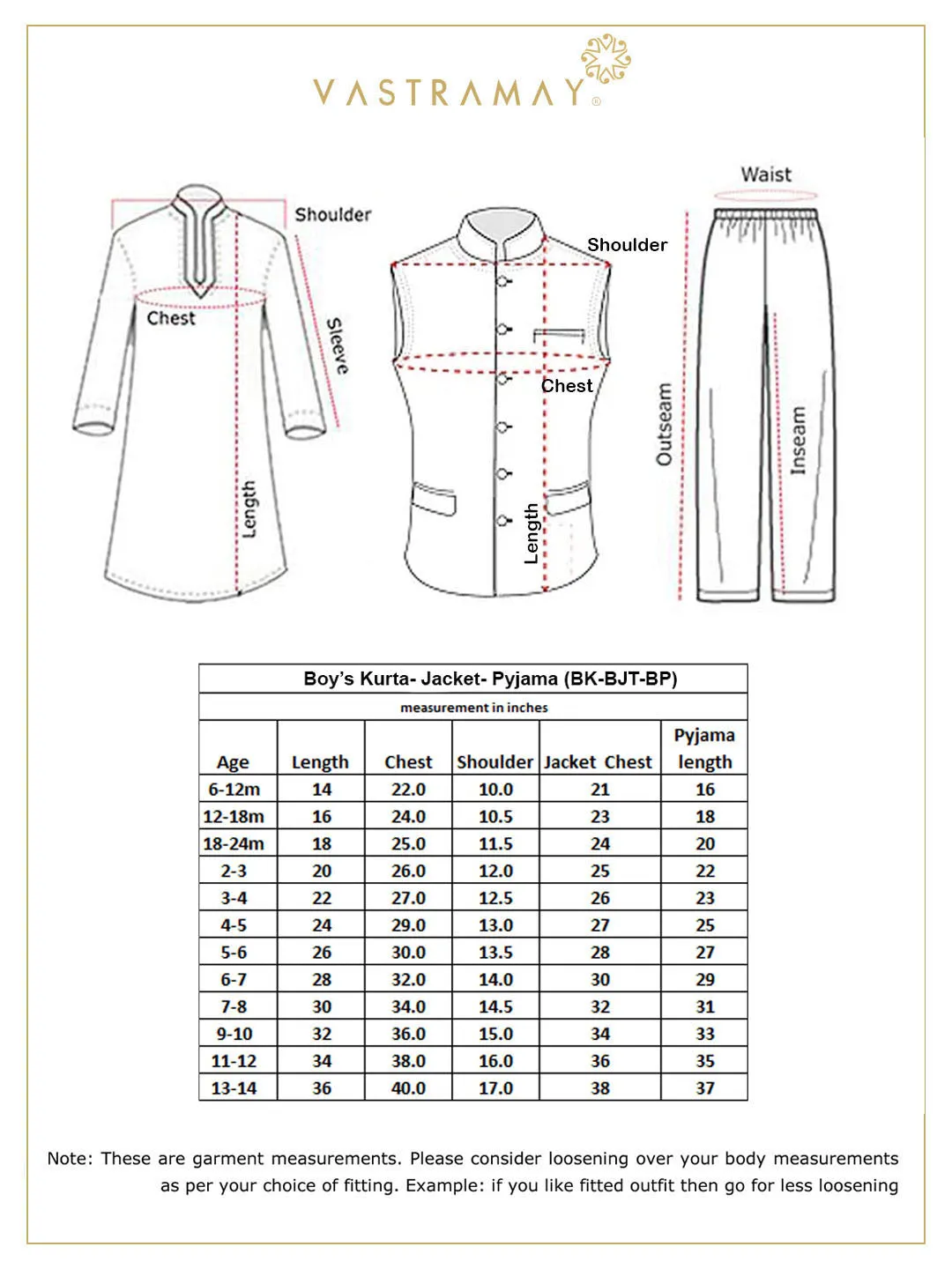 Vastramay Boys' Maroon And White Jacket, Kurta and Pyjama Set