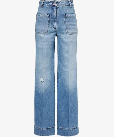 VICTORIA BECKHAM Womens Worn Blue Wash Alina patch-pockets straight-leg mid-rise denim jeans