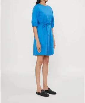 Weekend MaxMara Jumbo Pleated Knit Jersey Dress With Tie In Ocean