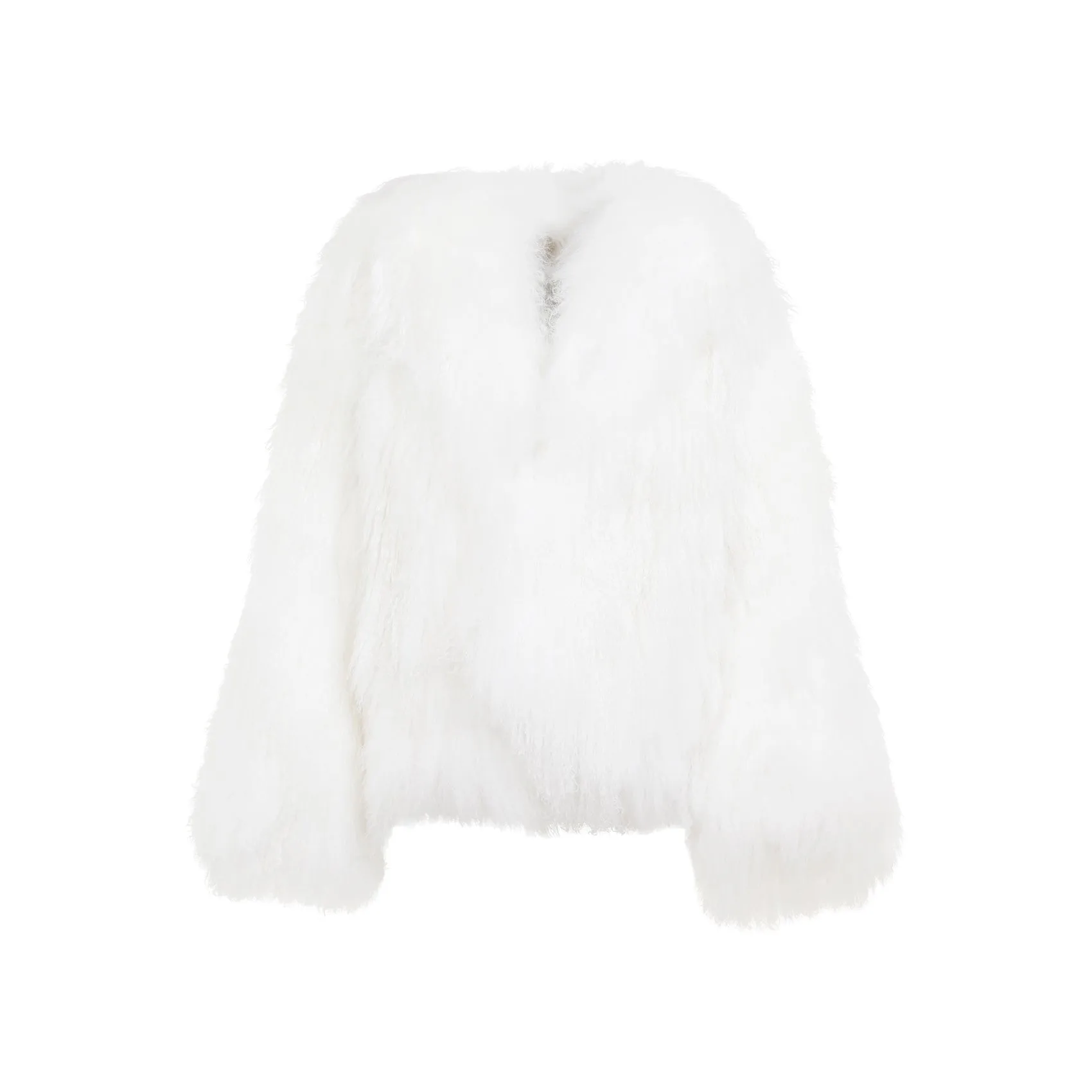 White Short Mongolia Fur Coat