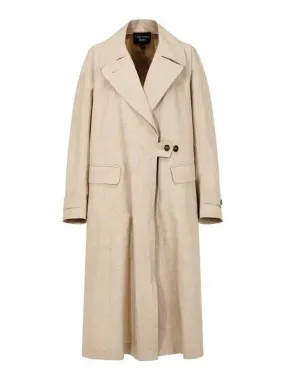 Women s tab closing linen coat melange beige 271651