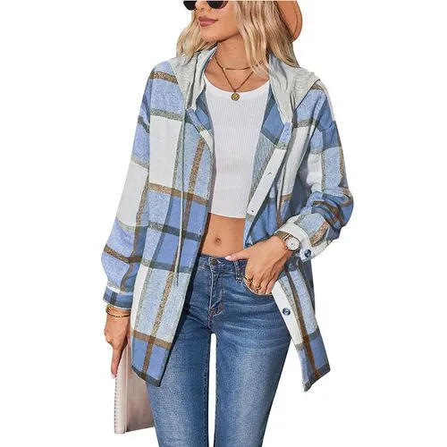 Women's Casual Plaid Pocket Single Breasted Coat