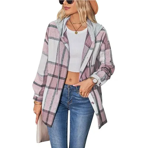 Women's Casual Plaid Pocket Single Breasted Coat