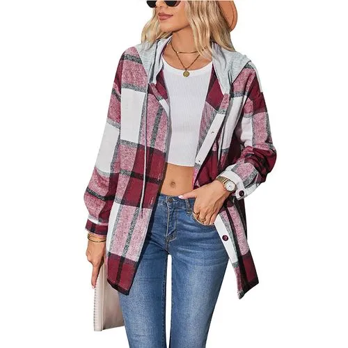 Women's Casual Plaid Pocket Single Breasted Coat