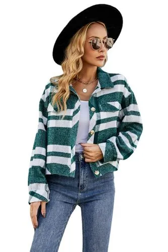 Women's Casual Plaid Single Breasted Coat Woolen Coat