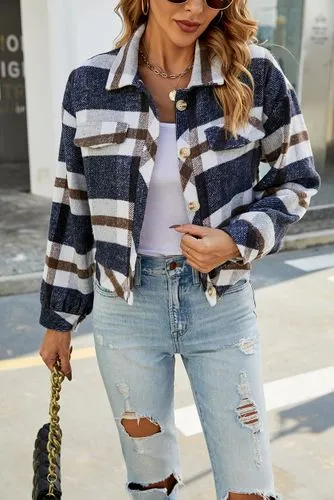 Women's Casual Plaid Single Breasted Coat Woolen Coat